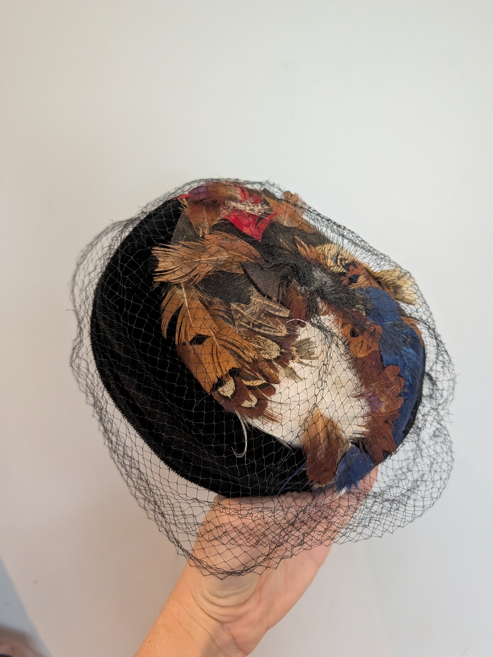Vintage Black Feathered Veiled Hat